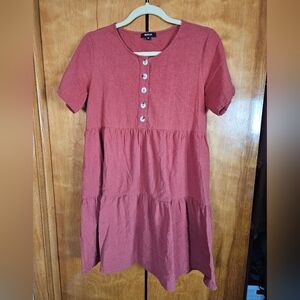 Wishlist Cotton Button-Front Tiered Mini Dress In Rust Size Medium